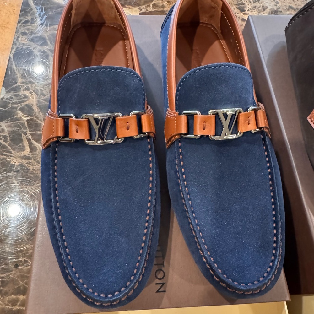 Louis Vuitton Blue and Brown Suede Loafers